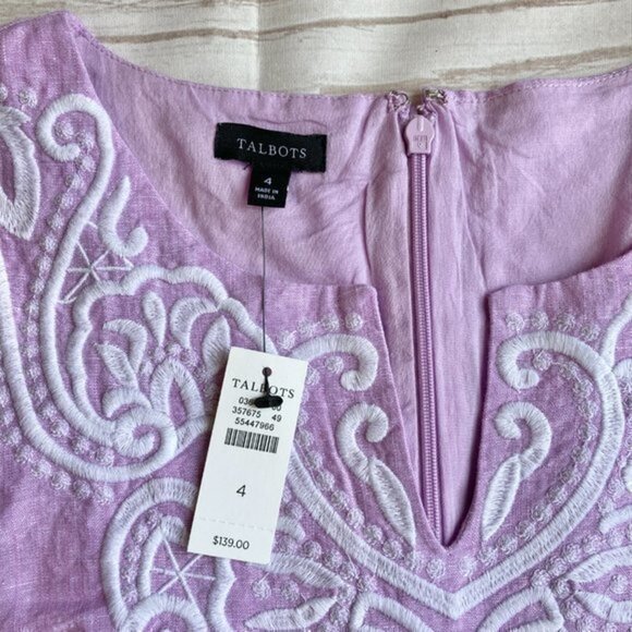 🟡SOLD🟡Talbots Embroidered Linen Shift Dress Size 4 NWT - Picture 3 of 10